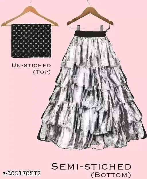 Kids ruffle lehenga choli set, semi-stitched net fabric with satin top. Exclusive designer girls party wear, sizes range from 2-15 years