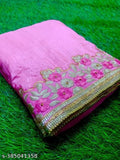 Vibrant pink vichitra silk saree with blouse, intricate embroidery work, ideal for festive occasions