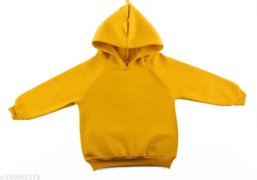 Soft yellow dinosaur hoodie for kids, cotton blend with long sleeves and solid pattern