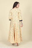 Cream rayon anarkali kurti with fashionable printed pattern, three-quarter sleeves, XL size (bust 42in), made in India