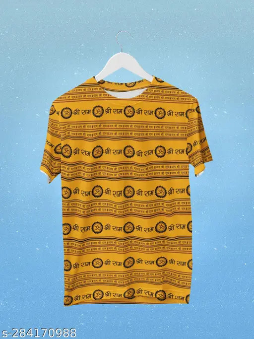 Trendy polyester t-shirt with quirky "Jai Shri Ram Bageshwar Dham Mahadev" design, available in multiple sizes (S, M, L, XL, XXL) for men, made in India