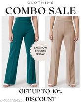 Stylish vintage cotton blend ladies bootcut trousers, high-rise & high-waisted bell-bottom combos in solid colors
