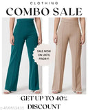 Stylish vintage, high-rise, cotton blend bellbottom pants - ladies bootcut trouser set in solid colors, India origin