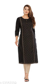 Rayon trendy straight kurta for women, three-quarter sleeves, printed combo - XXL (bust size 44in), Indian fashion