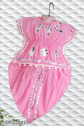 Embellished rayon dhoti set for girls, solid-pattern bottom, 0-3M, 3-6M, 6-9M, 12-18M, made in India