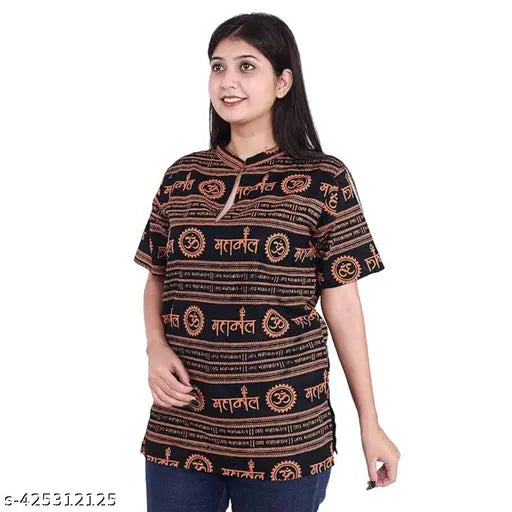 Mahakaal printed cotton t-shirt kurta for men and women, vibrant fashionable design on long sleeve top, Indian-made apparel