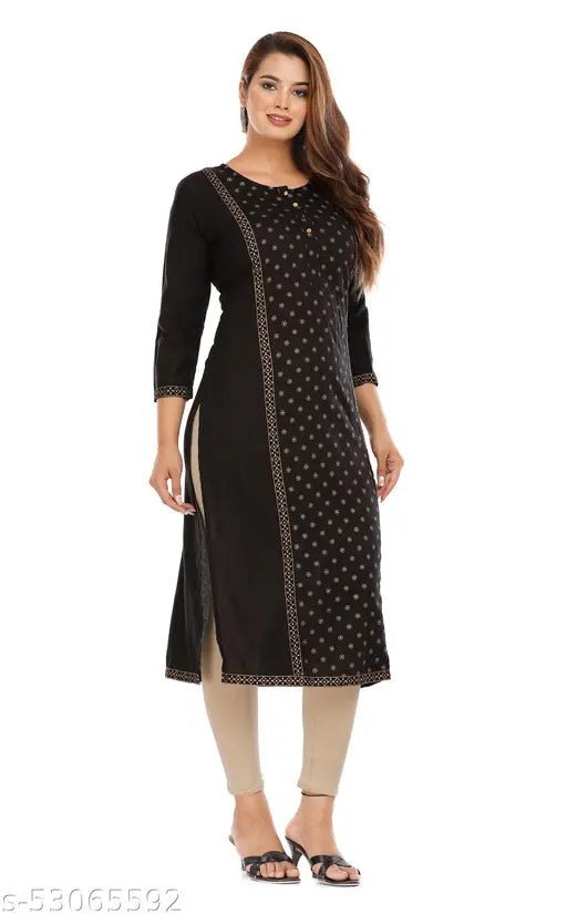 Trendy rayon straight kurta, three-quarter sleeves, printed combo for women's fashion (XXL, bust size 44in)