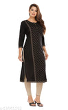 Trendy rayon straight kurta, three-quarter sleeves, printed combo for women's fashion (XXL, bust size 44in)