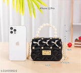 Pearl embellished silicone sling bag for travel/casual wear, free size, India-made