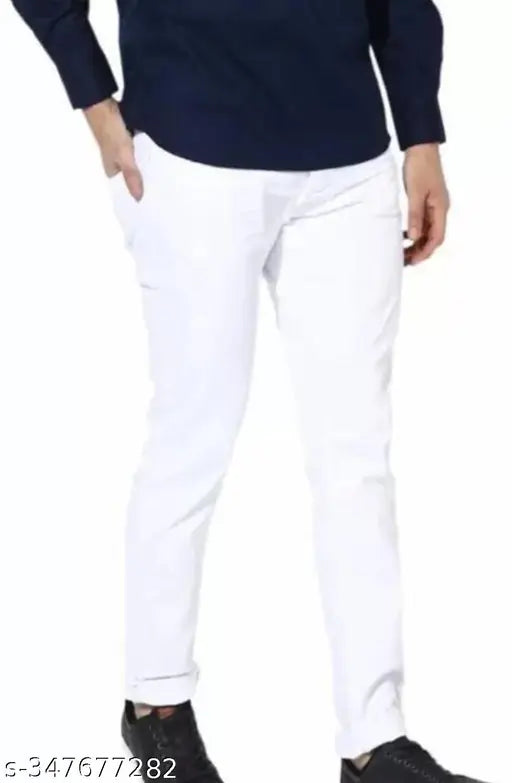 Denim, plain white MOD MEN jeans, solid pattern, one pair (size 28/waist 28in/length 41in/hip 32in, also available in sizes 30 and 32). Indian-made classic denim wear