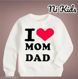 White cotton blend boys sweatshirt with "I Love Mom Dad" print, perfect for fashionable kids' wear