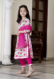 Attractive classic rayon kids' set with printed A-line palazzos and three-quarter sleeves, dupatta included. Indian ethnic party wear for ages 5-14