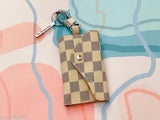 Faux leather car key case, compact design with additional storage for men and women, black printed net pattern