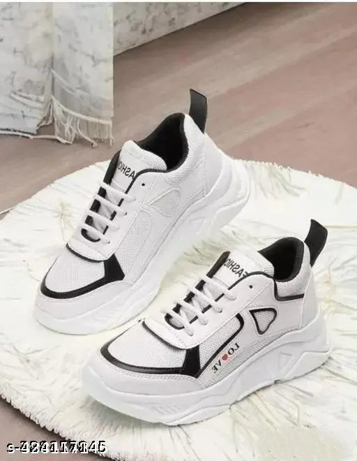 BlackWhite synthetic leather sneakers, mesh and rubber soles for women's comfort, lace-up fastening