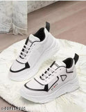 BlackWhite synthetic leather sneakers, mesh and rubber soles for women's comfort, lace-up fastening