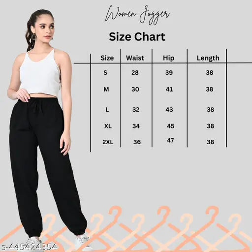 Black and lavender women's fleece jogger pant combo for winter, soft fleece fabric, elastic waistband, adjustable drawstring, two side pockets, versatile style