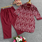 Attractive cotton kurta set with trending embroidery work, three-quarter sleeves, includes 1 kurta and 1 palazzo. New cut design for women's wear, suitable for traditional, office, party, or daily occasions." (98 characters)