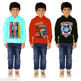 Cotton printed fullsleeve hoodies pack of 3 for kids, vibrant colors and trendy designs, regular fit with poppers for easy dressing