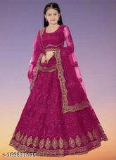 Embroidered net lehenga choli and dupatta set (free size), heavy net and Banglore silk material, Indian wedding ceremony attire