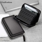 Genuine leather 11-slot card & cash holder for men & women, solid design with five compartments, free size (8cm x 10cm), made in India