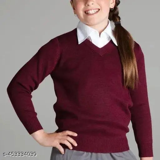 Maroon wool school uniform V-Neck sweater with full sleeves for kids, classic design and impeccable fit