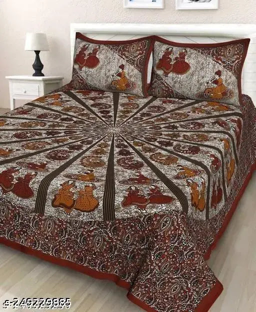 Jaipuri cotton double bed sheet with 2 pillow covers, superfine summer bedding from India