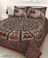 Jaipuri cotton double bed sheet with 2 pillow covers, superfine summer bedding from India