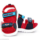 Red and navy blue patent leather Spiderman sandals for kids summer wear, featuring green printed net design. Ideal for boys aged 5-6 years