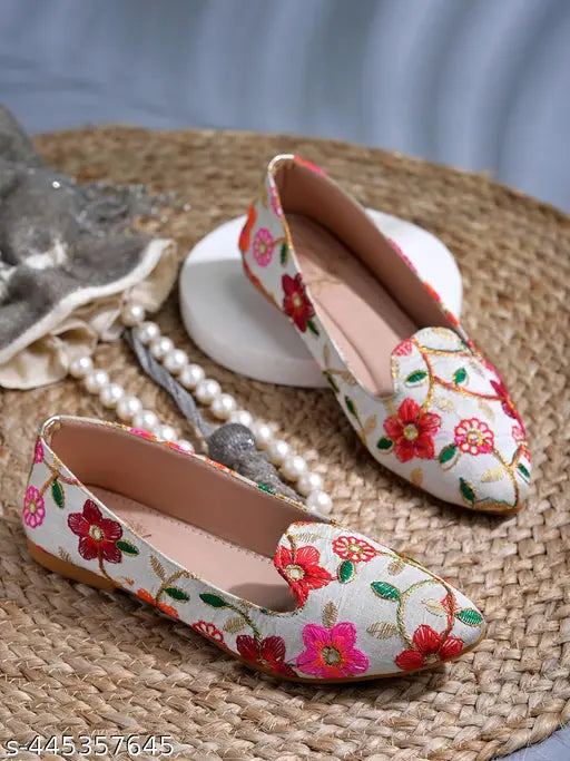 Synthetic ethnic multi flat bellies for women & girls, embellished fashion flats in various sizes, Indian origin