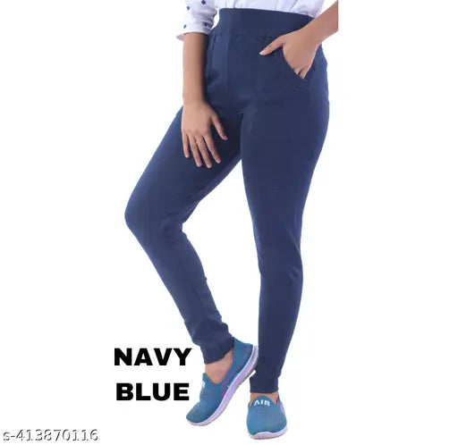 Solid cotton blend L pocket jeggings, recycled hosiery cotton waste and polyester blend for affordable comfort, high-waisted with denim look, versatile for any occasion