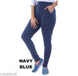 Solid cotton blend L pocket jeggings, recycled hosiery cotton waste and polyester blend for affordable comfort, high-waisted with denim look, versatile for any occasion