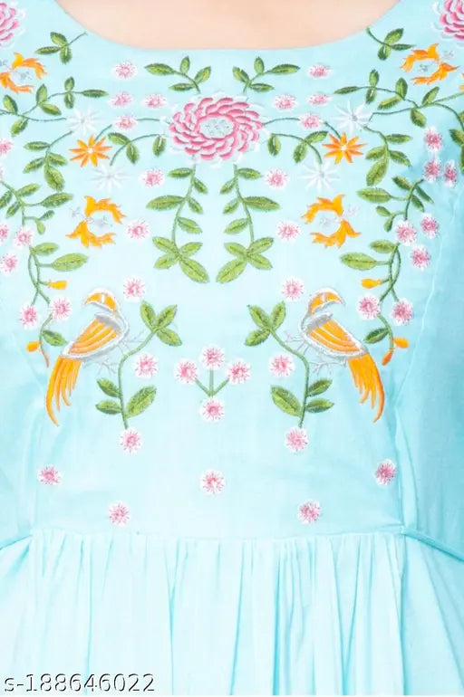 Rayon embroidered Aishani Drishyan kurtis, three-quarter sleeve Indian party wear dress for women, pink embroidery detailing