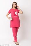 Trendy printed women's cotton nightsuit with short sleeves, available in various sizes and colors