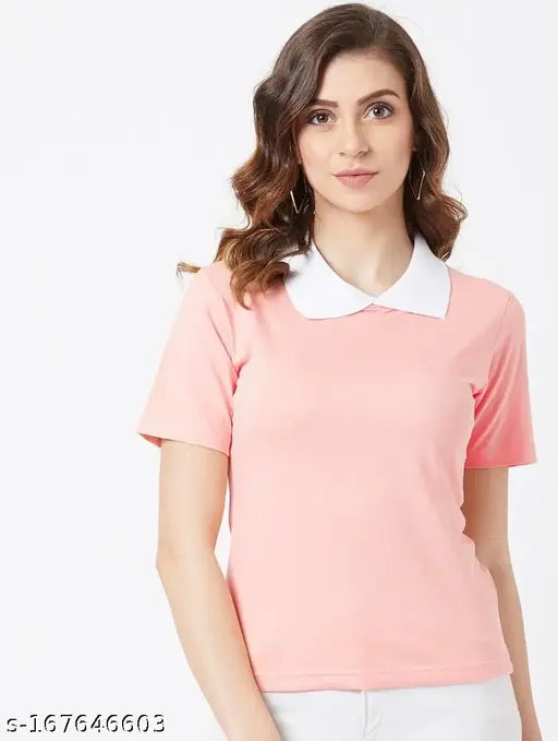 Stylish women's short sleeves cotton tee, solid design, eco-friendly fabric, size S (34in bust, 22in length), Made in India