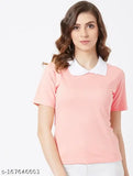 Stylish women's short sleeves cotton tee, solid design, eco-friendly fabric, size S (34in bust, 22in length), Made in India