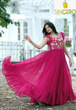 Georgette floral embroidered anarkali gown, short sleeves, Indian bridal wear, printed sequins