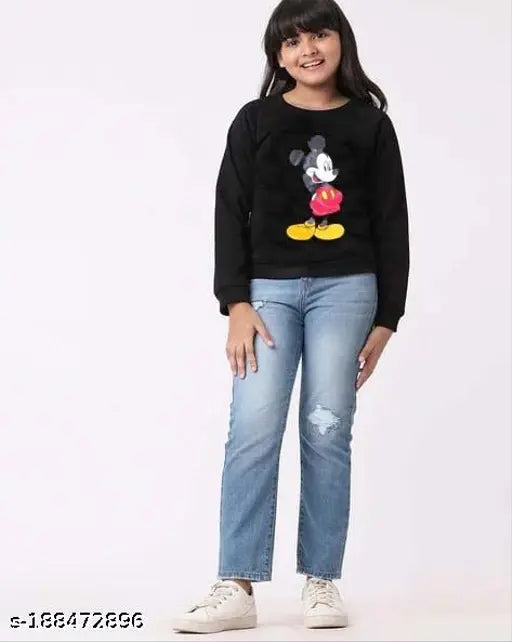 Black fleece Mickey Mouse kids winter outfit, Disney graphic sweatshirt & blue lounge pants set