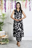 Black rayon suit set for women: Kurta and palazzos, printed net design, single size