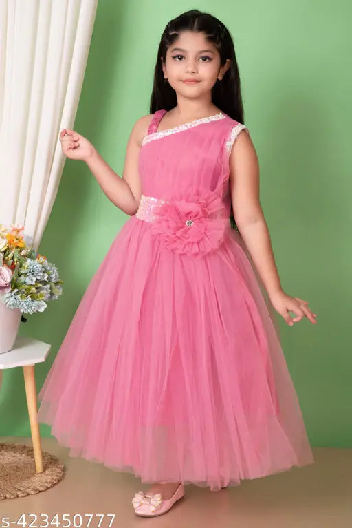 Sleeveless net frock for girls party wear (2-3/3-4/4-5/5-6/6-7/7-8 years), Indian-made
