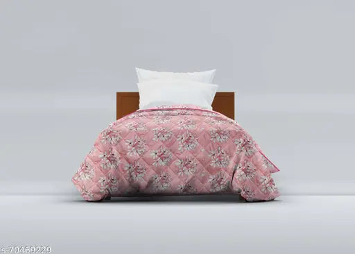 Pink & White Printed Microfiber Comforter, 150 GSM Polyester, Single Bed (54x88 inches)