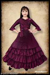 Silk embellished ethnic gown for girl, three-quarter sleeves, Indian handloom fashion