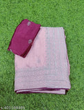Pink chiffon embroidered ZHALAK PINK005 saree with separate blouse piece, free size, made in India