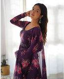 Purple Georgette gown with duppatta and belt, premium export quality for women's formal wear