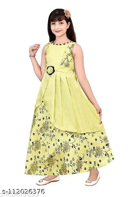 Silk blend sleeveless printed net dress for cute girls aged 3-14 years, designed by Almiraj Garments, India