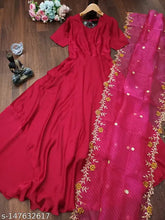 American Blues Fensy Maxi Dress with Georgette Embroidered Dupatta - Fox Georgette, subtle detailing, casual wear, Indian origin