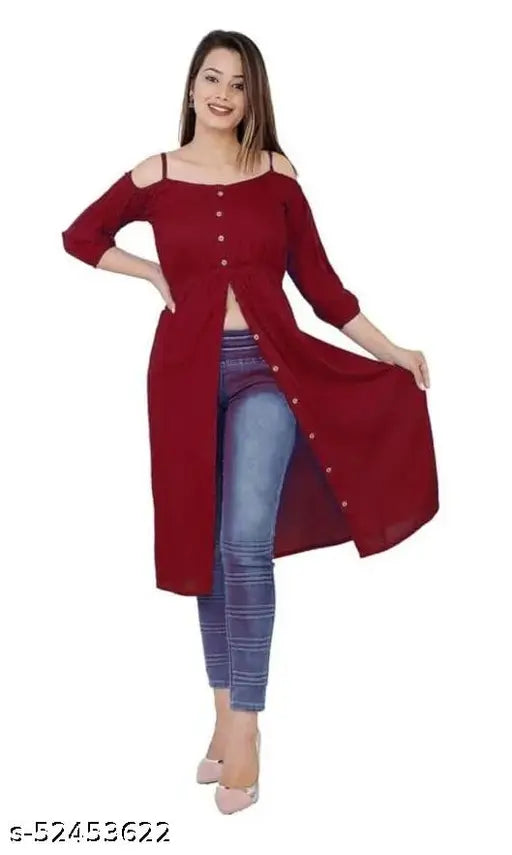 Glamorous cotton kurti, three-quarter sleeves, solid pattern. Traditional style meets trendy fashion for festive celebrations in the Abhisarika Collection