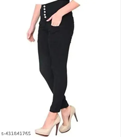 High-rise regular cotton blend jeans for women with side taping and slits, available in sizes 24, 26, 28, 30, 32, 34 (India origin)