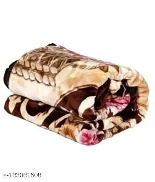 Multicolor Mink-printed Wool Blanket, 220cm x 240cm for Heavy Winters - Ideal for double bed, pack of 1