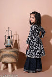 Black rayon Kurta Sharara Set with printed embroidery for baby girls, pack of 3 featuring sizes 3-4 years and 7-8 years