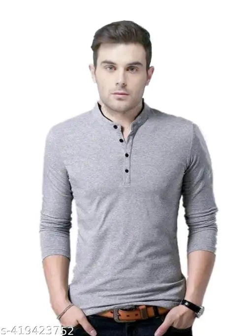 Cotton long sleeve solid-colored formal t-shirt set for men, collar style - Indian premium quality